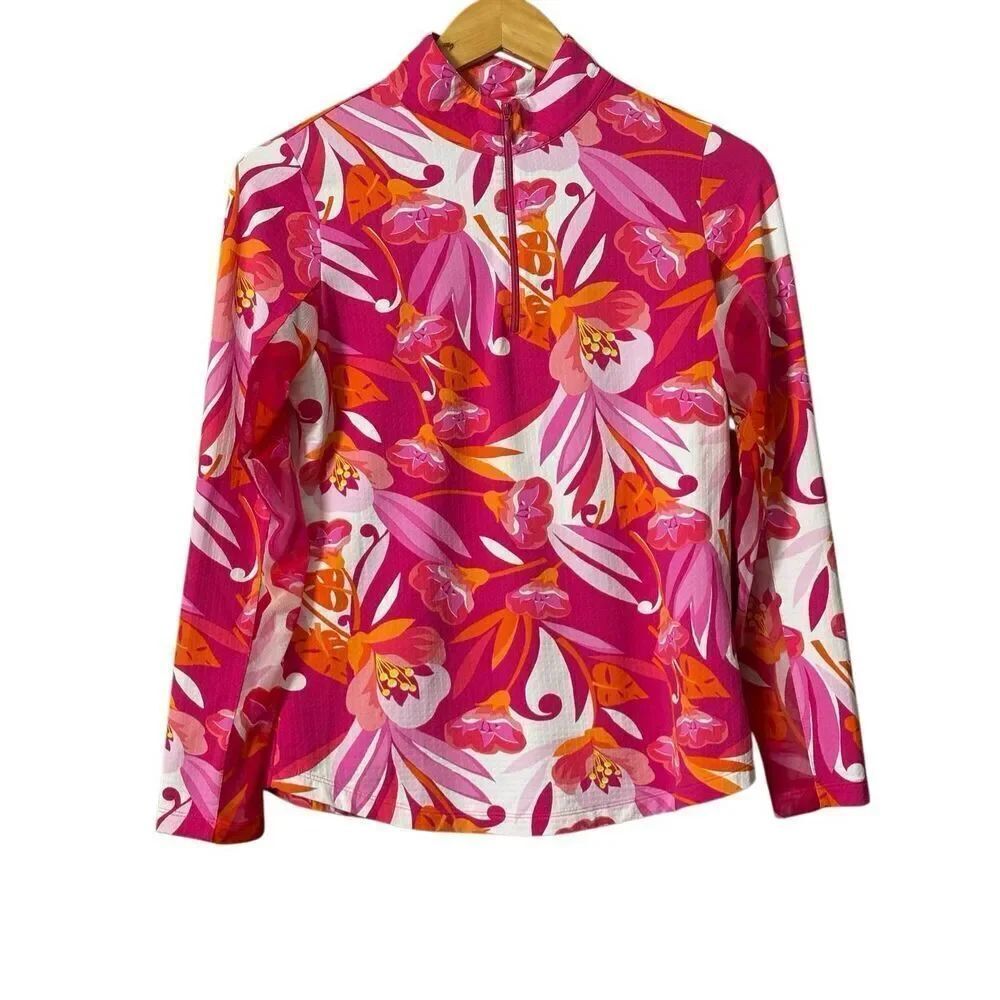 IBKUL Caroline pink Long Sleeve Polo Golf Shirt floral size Small